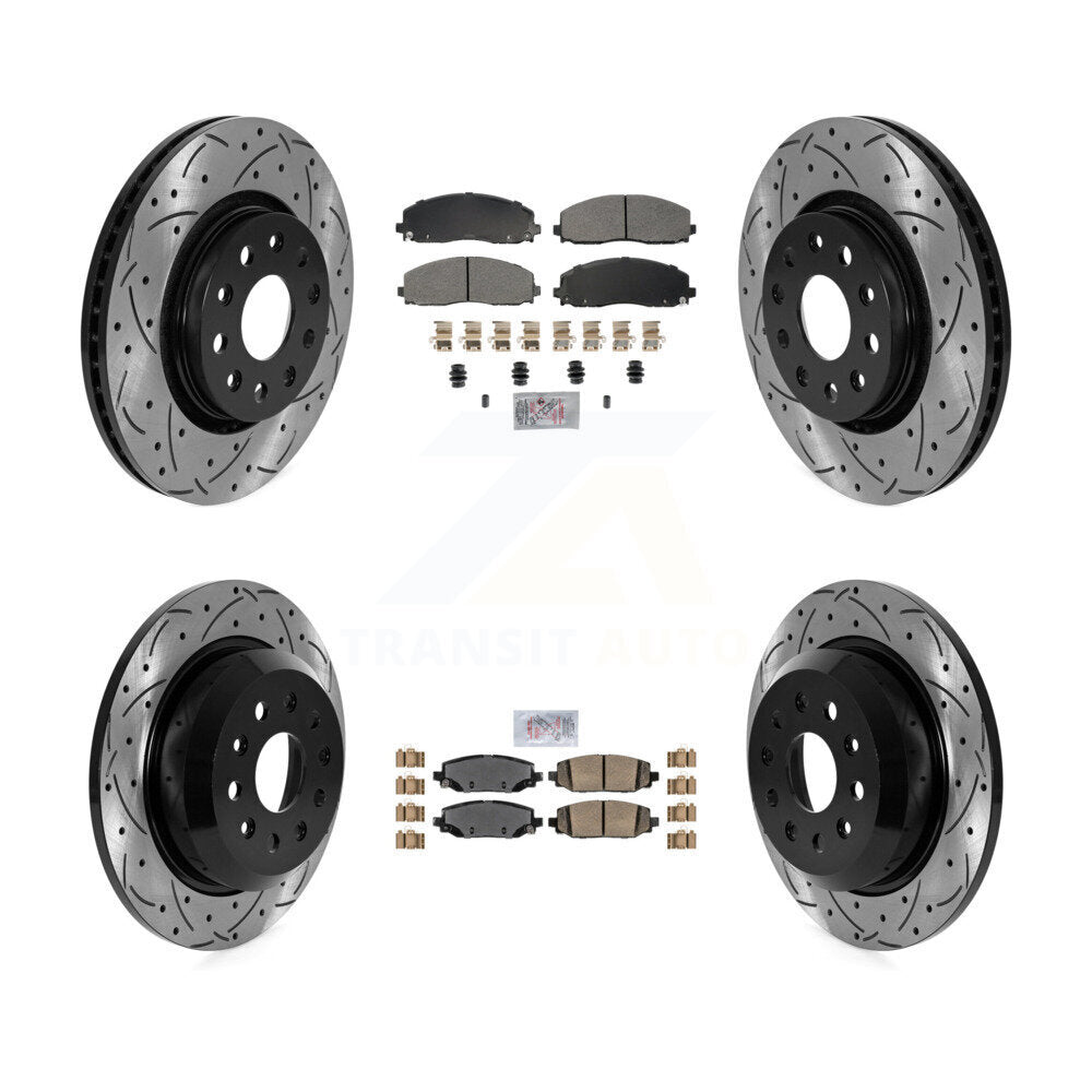 Front Semi-Metallic Rear Ceramic Pad Drill Slot Brake Rotor Kit For Jeep Wrangler Rubicon KDA-102767