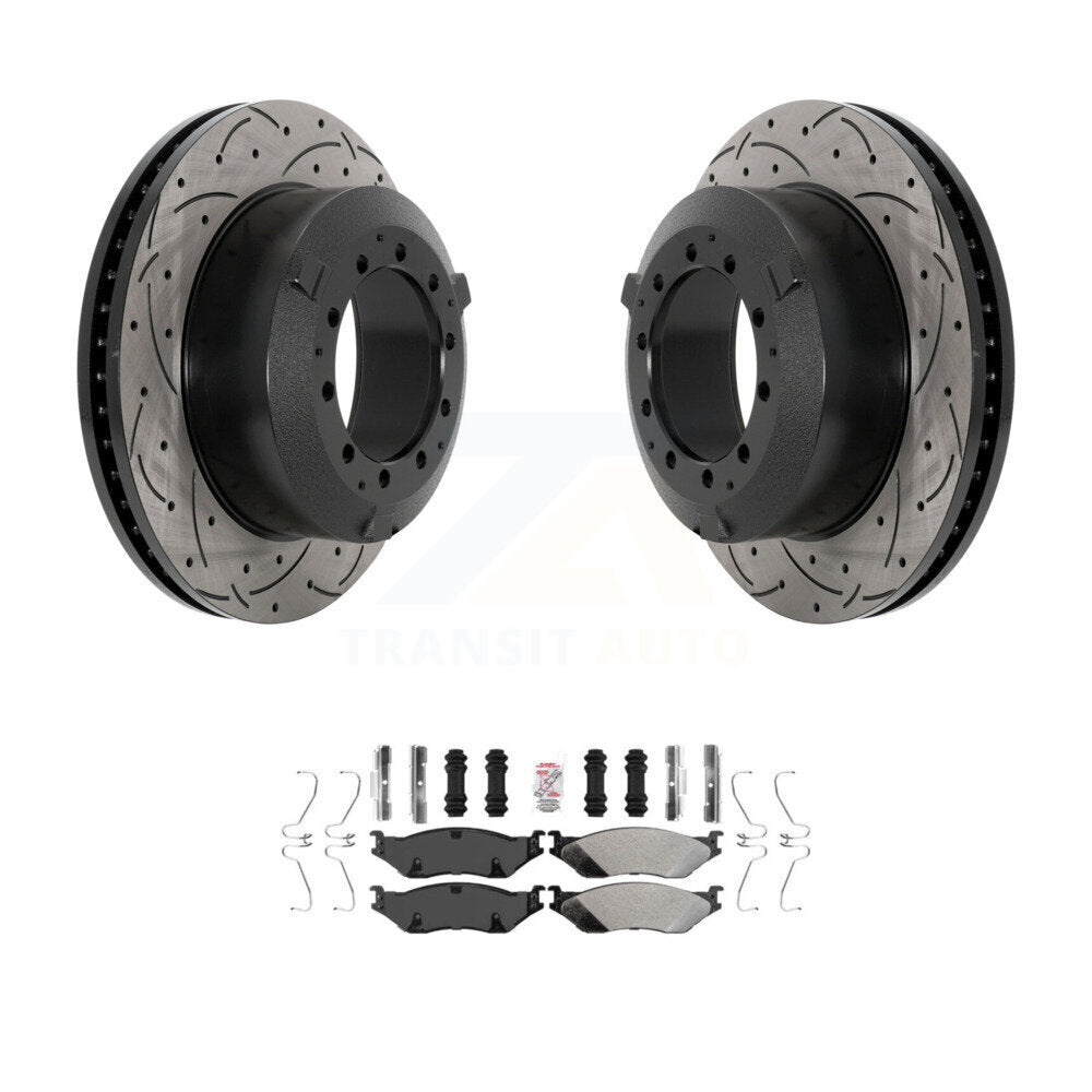 Front Drill Slot Brake Rotors Semi-Metallic Pad Kit For International TerraStar IC AE Bus KDA-102780