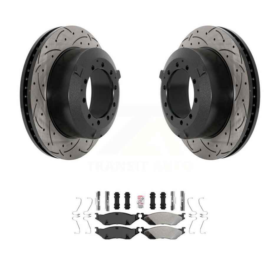 Front Drill Slot Brake Rotors Semi-Metallic Pad Kit For International TerraStar IC AE Bus KDA-102780