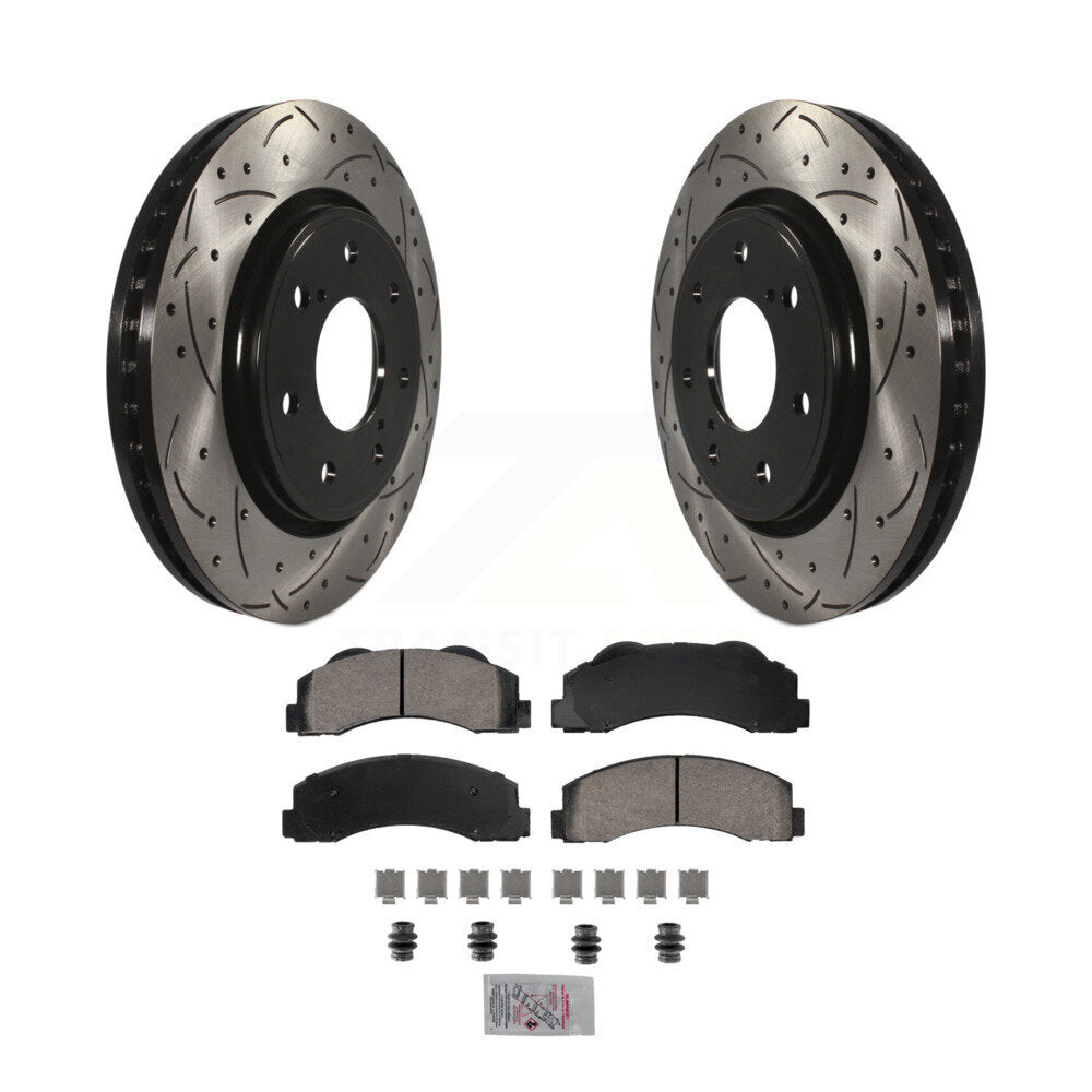 Front Drilled Slot Brake Rotor Ceramic Pad Kit For 2010-2014 Ford F-150 With 7 Lug Wheels KDA-102782
