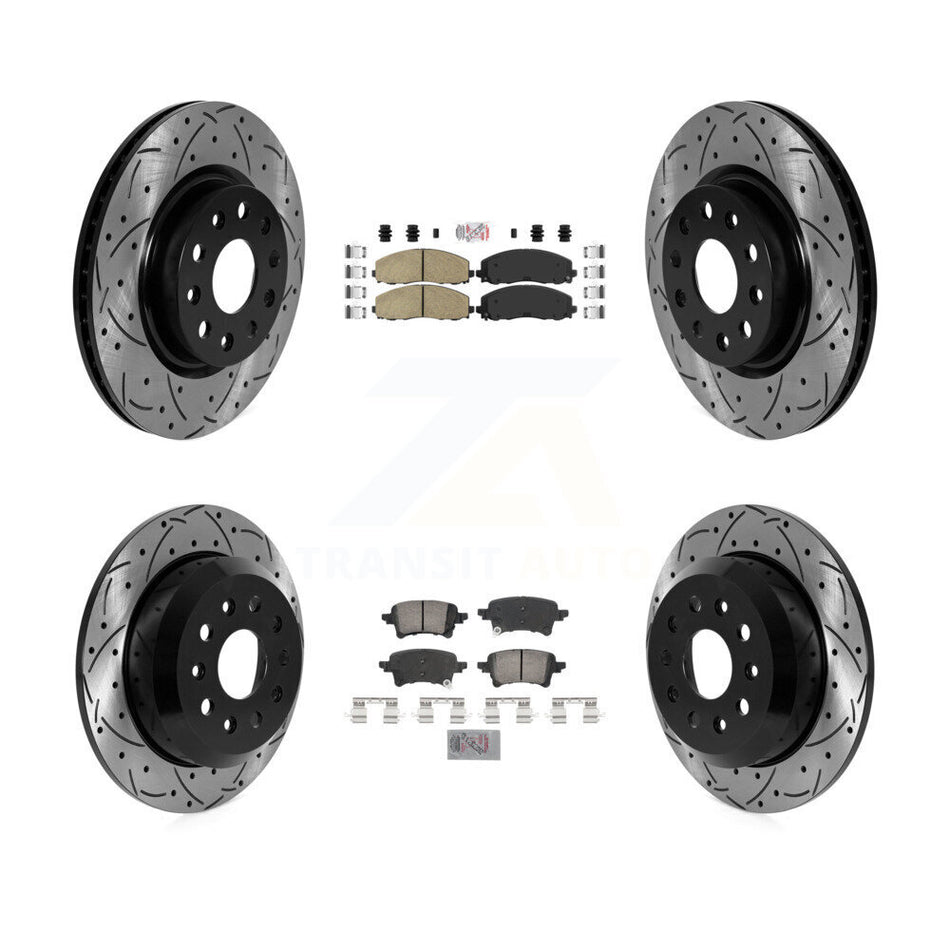 Front Rear Ceramic Pad And Coated Drilled Slotted Disc Brake Rotors Kit For Jeep Wrangler KDA-102790
