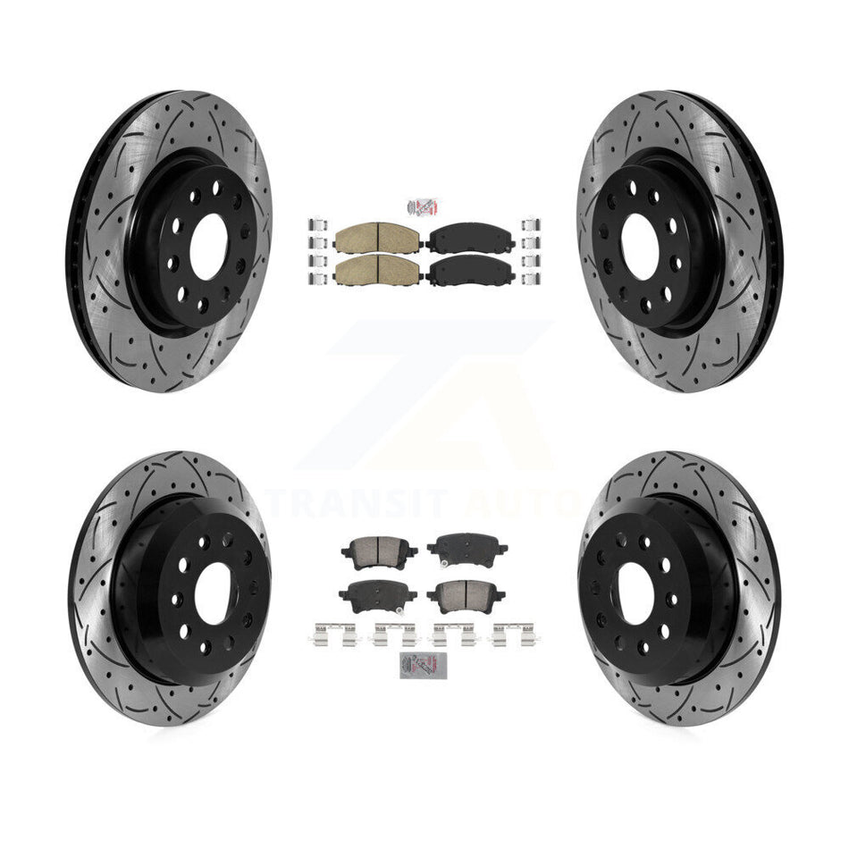 Front Rear Ceramic Pad And Coated Drilled Slotted Disc Brake Rotors Kit For Jeep Wrangler KDA-102791