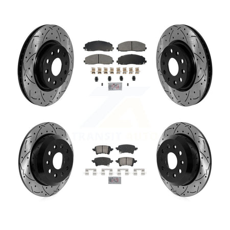 Front Semi-Metallic Rear Ceramic Pad Drilled Slot Disc Brake Rotors Kit For Jeep Wrangler KDA-102792