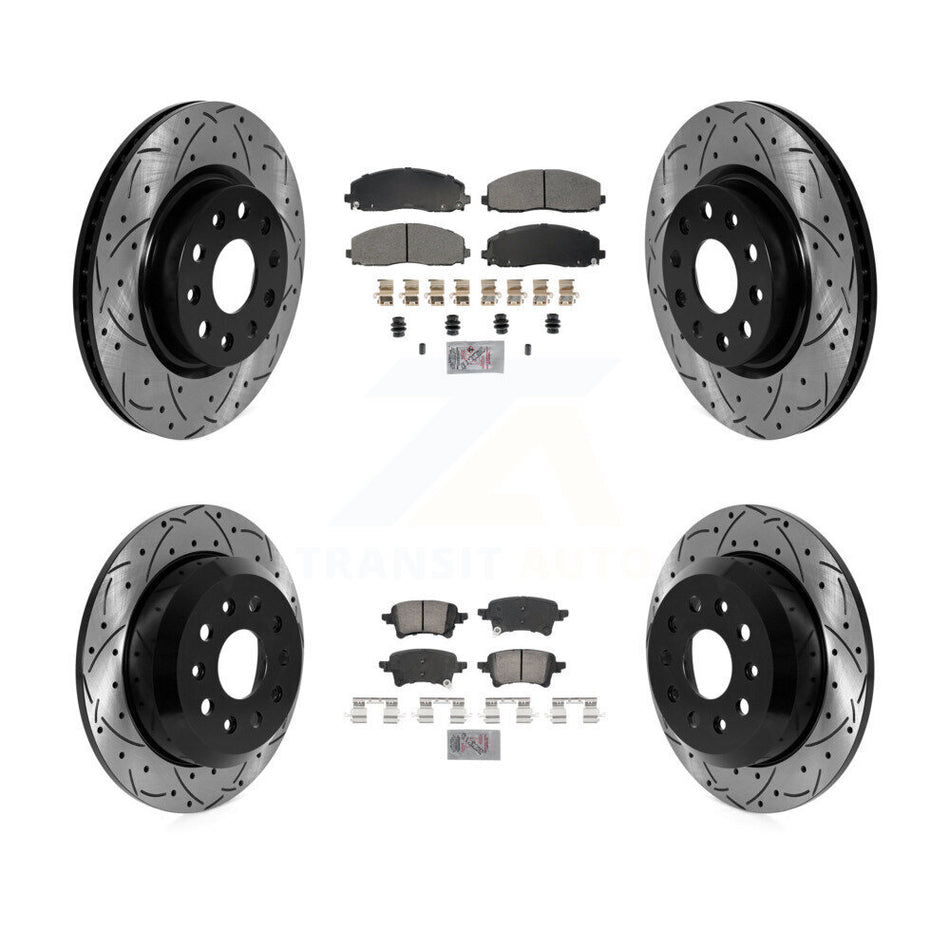 Front Semi-Metallic Rear Ceramic Pad Drilled Slot Disc Brake Rotors Kit For Jeep Wrangler KDA-102792