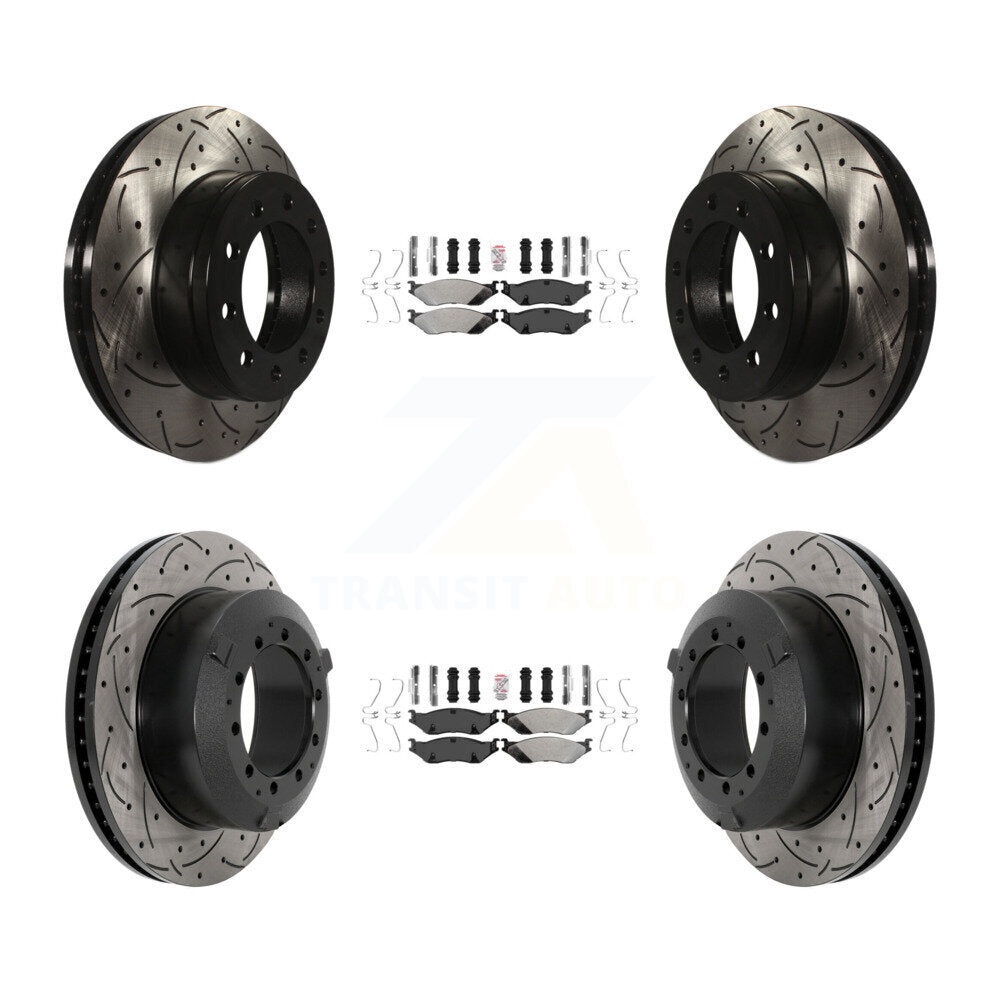 Front Rear Semi-Metallic Pad Drilled Slot Brake Rotor Kit For Ford F-450 Super Duty F-550 KDA-102800