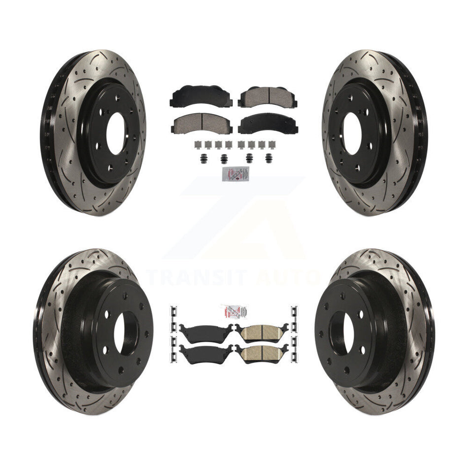 Front Rear Ceramic Pad Drill Slot Brake Rotors Kit For 12-14 Ford F-150 With 7 Lug Wheels KDA-102819