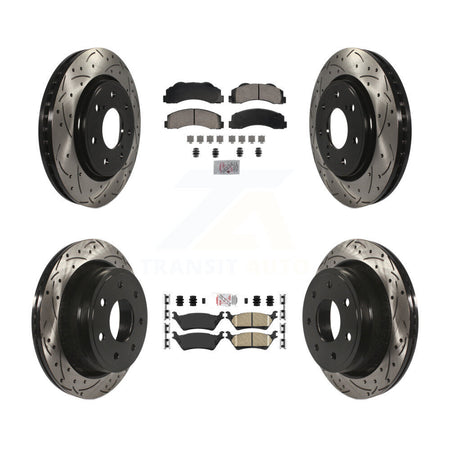 Front Rear Ceramic Pad Drill Slot Brake Rotors Kit For 12-14 Ford F-150 With 7 Lug Wheels KDA-102820