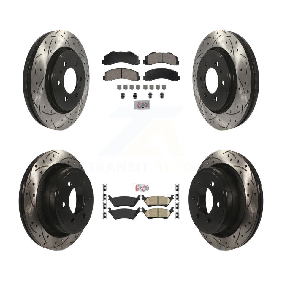 Front Rear Ceramic Pads And Coated Drilled Slotted Disc Brake Rotors Kit For Ford F-150 KDA-102822