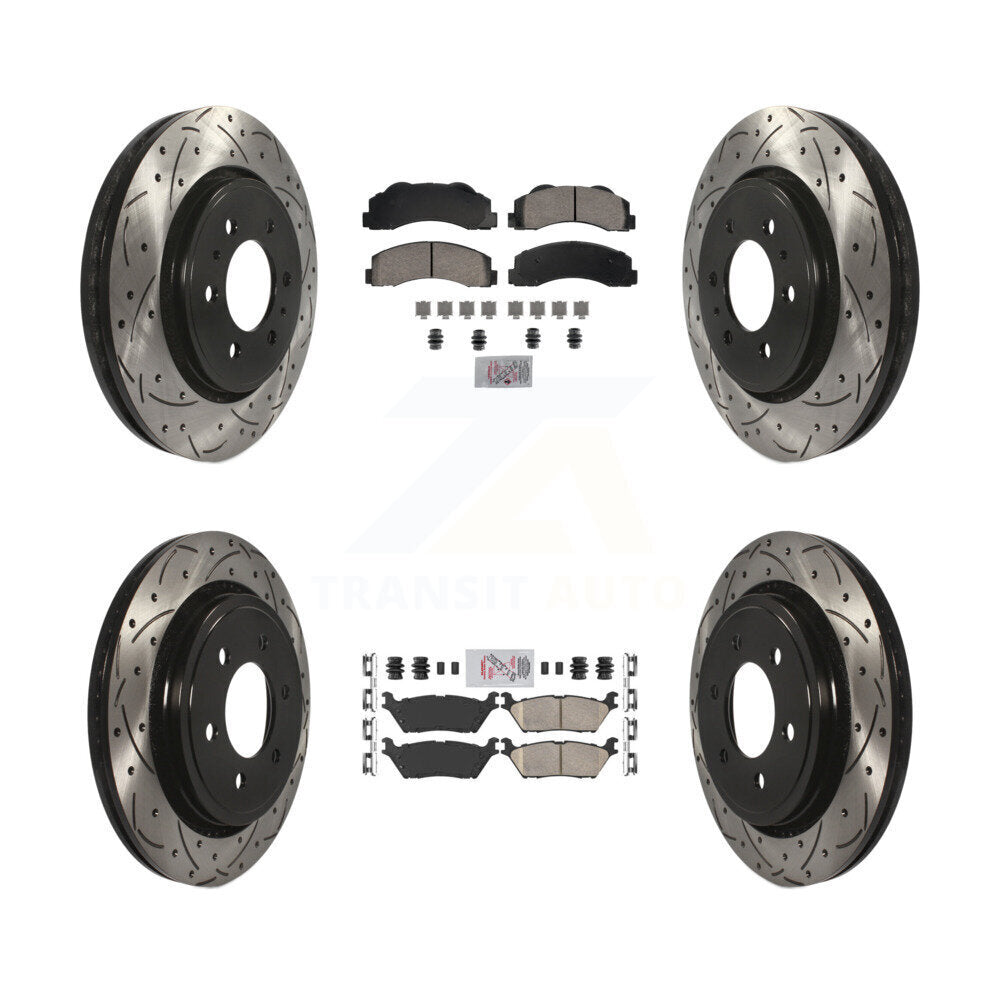 Front Rear Ceramic Pads And Coated Drilled Slotted Disc Brake Rotors Kit For Ford F-150 KDA-102825