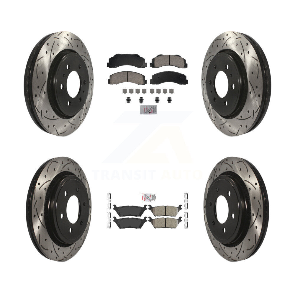 Front Rear Ceramic Pads And Coated Drilled Slotted Disc Brake Rotors Kit For Ford F-150 KDA-102826