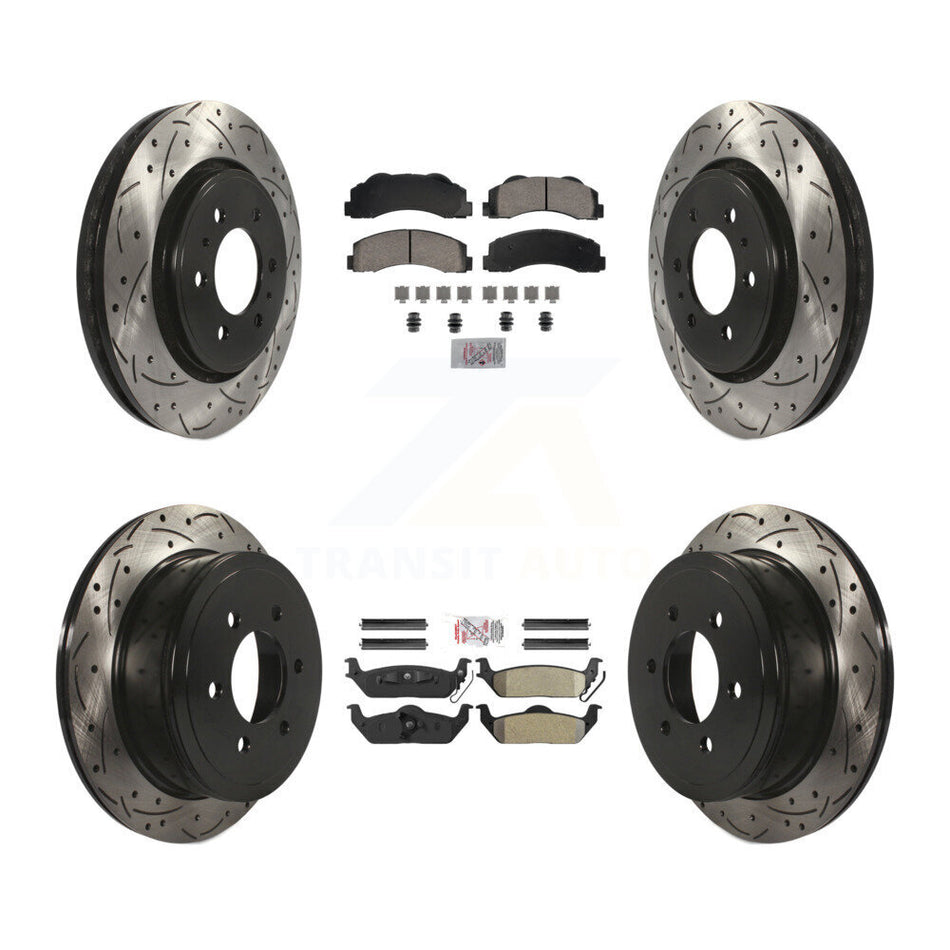 Front Ceramic Rear Semi-Metallic Pad Coat Drill Slot Disc Brake Rotors Kit For Ford F-150 KDA-102827