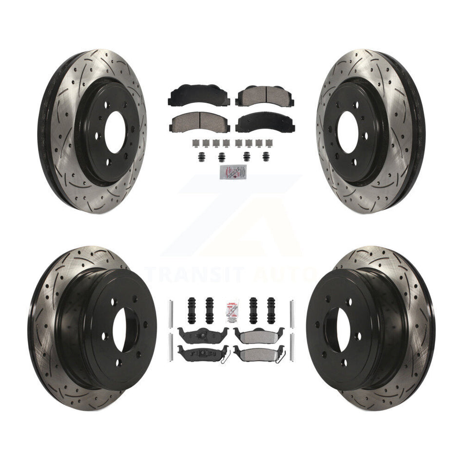 Front Ceramic Rear Semi-Metallic Pad Coat Drill Slot Disc Brake Rotors Kit For Ford F-150 KDA-102828