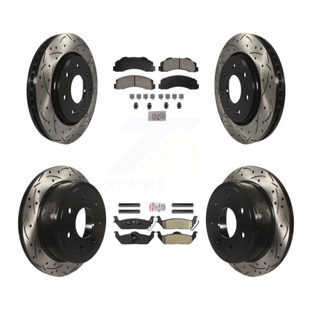 Front Ceramic Rear Semi-Metallic Pad Coat Drill Slot Disc Brake Rotors Kit For Ford F-150 KDA-102829
