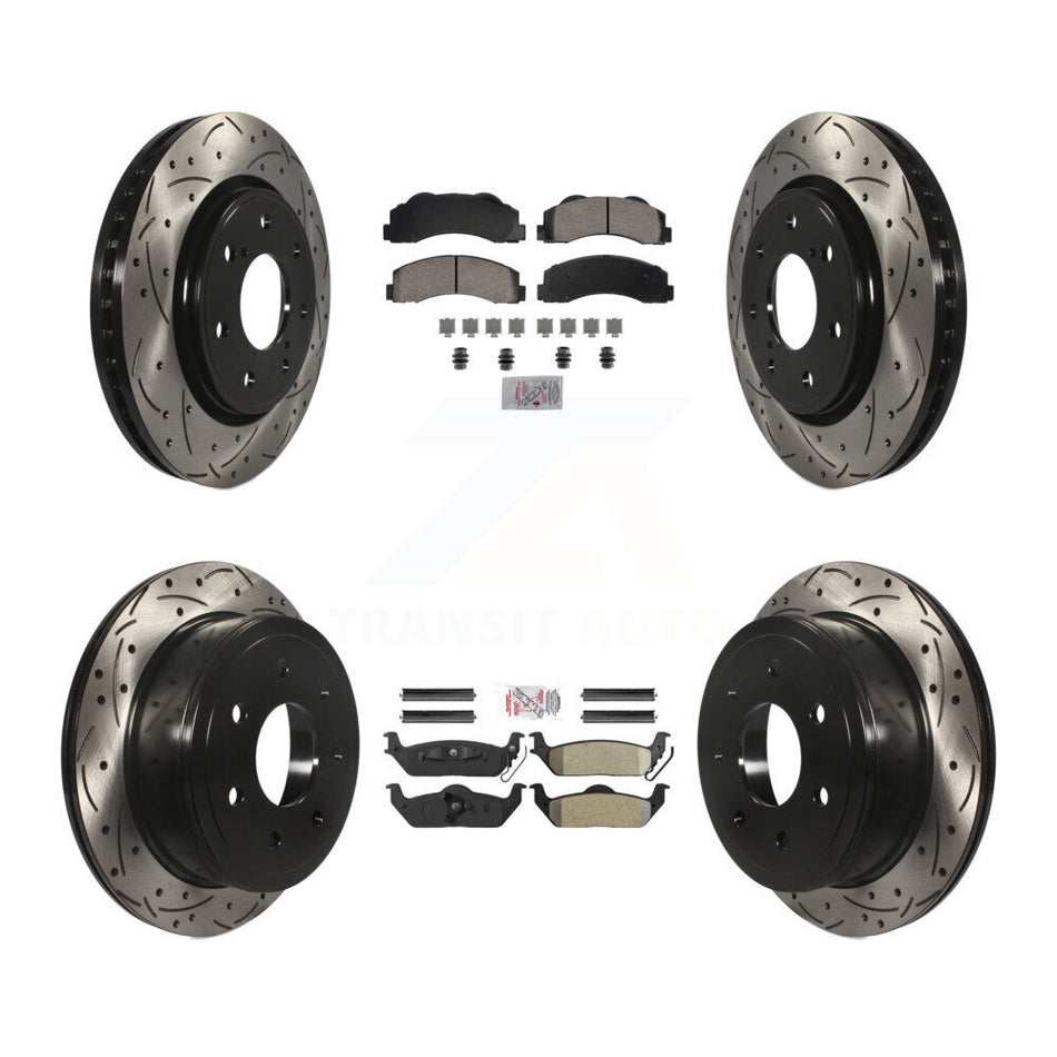 Front Ceramic Rear Semi-Metallic Pad Coat Drill Slot Disc Brake Rotors Kit For Ford F-150 KDA-102829