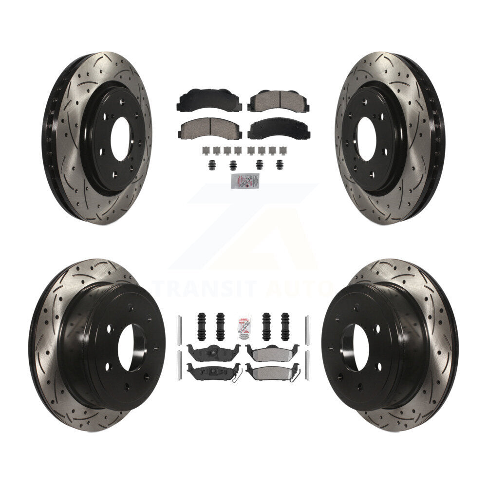 Front Ceramic Rear Semi-Metallic Pad Coat Drill Slot Disc Brake Rotors Kit For Ford F-150 KDA-102830