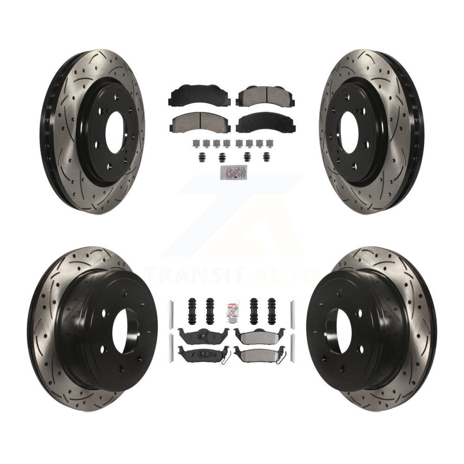 Front Ceramic Rear Semi-Metallic Pad Coat Drill Slot Disc Brake Rotors Kit For Ford F-150 KDA-102830