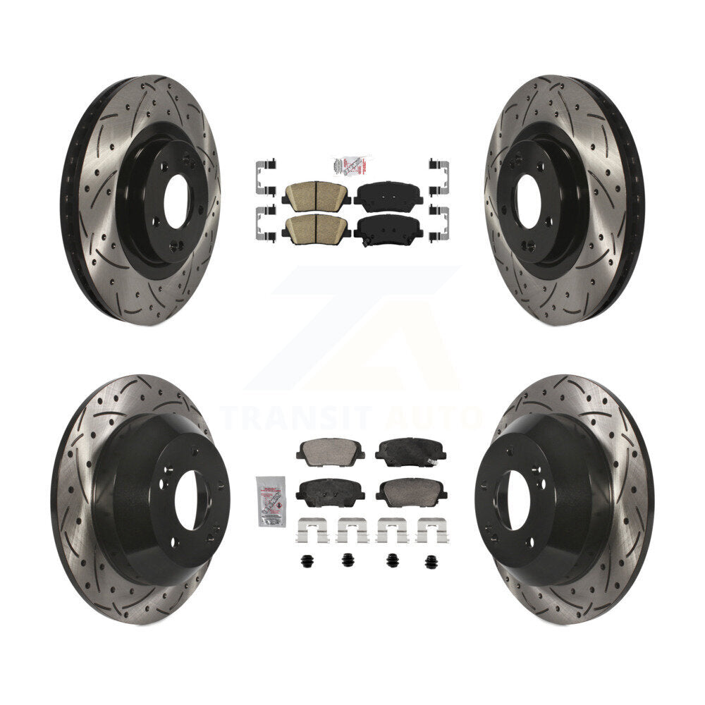 Front Rear Ceramic Pad Drill Slot Brake Rotors Kit For Hyundai Santa Fe Sport Kia Sorento KDA-102844