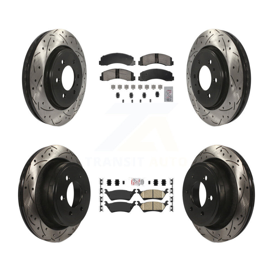 Front Rear Ceramic Pads And Coated Drilled Slotted Disc Brake Rotors Kit For Ford F-150 KDA-102853