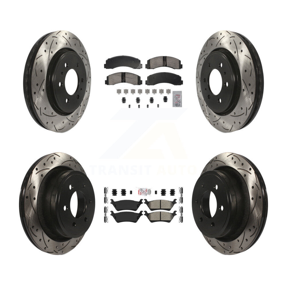 Front Ceramic Rear Semi-Metallic Pad Coat Drill Slot Disc Brake Rotors Kit For Ford F-150 KDA-102854