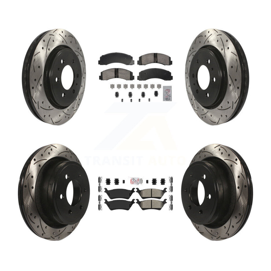Front Ceramic Rear Semi-Metallic Pad Coat Drill Slot Disc Brake Rotors Kit For Ford F-150 KDA-102854