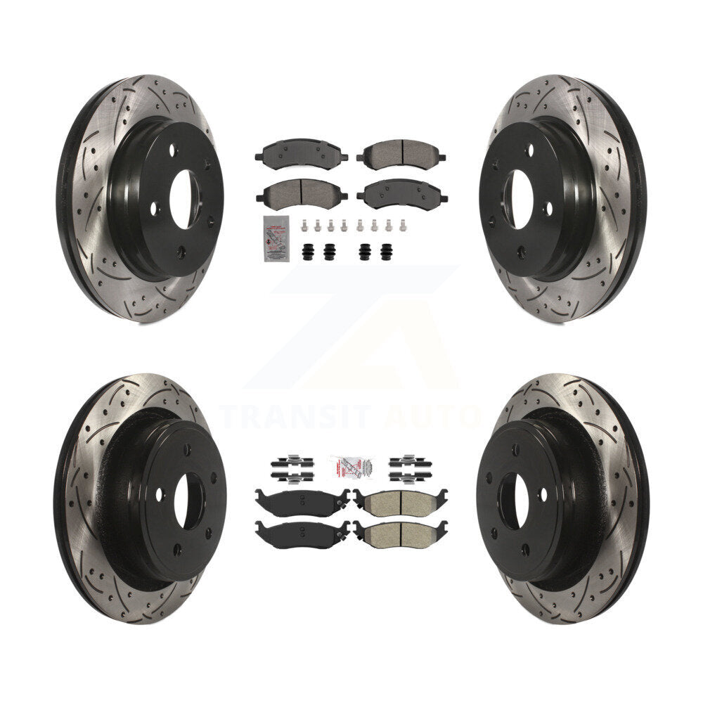 Front Rear Semi-Metallic Pad Drill Slot Brake Rotors Kit For Ram 1500 Classic Dodge Aspen KDA-102856