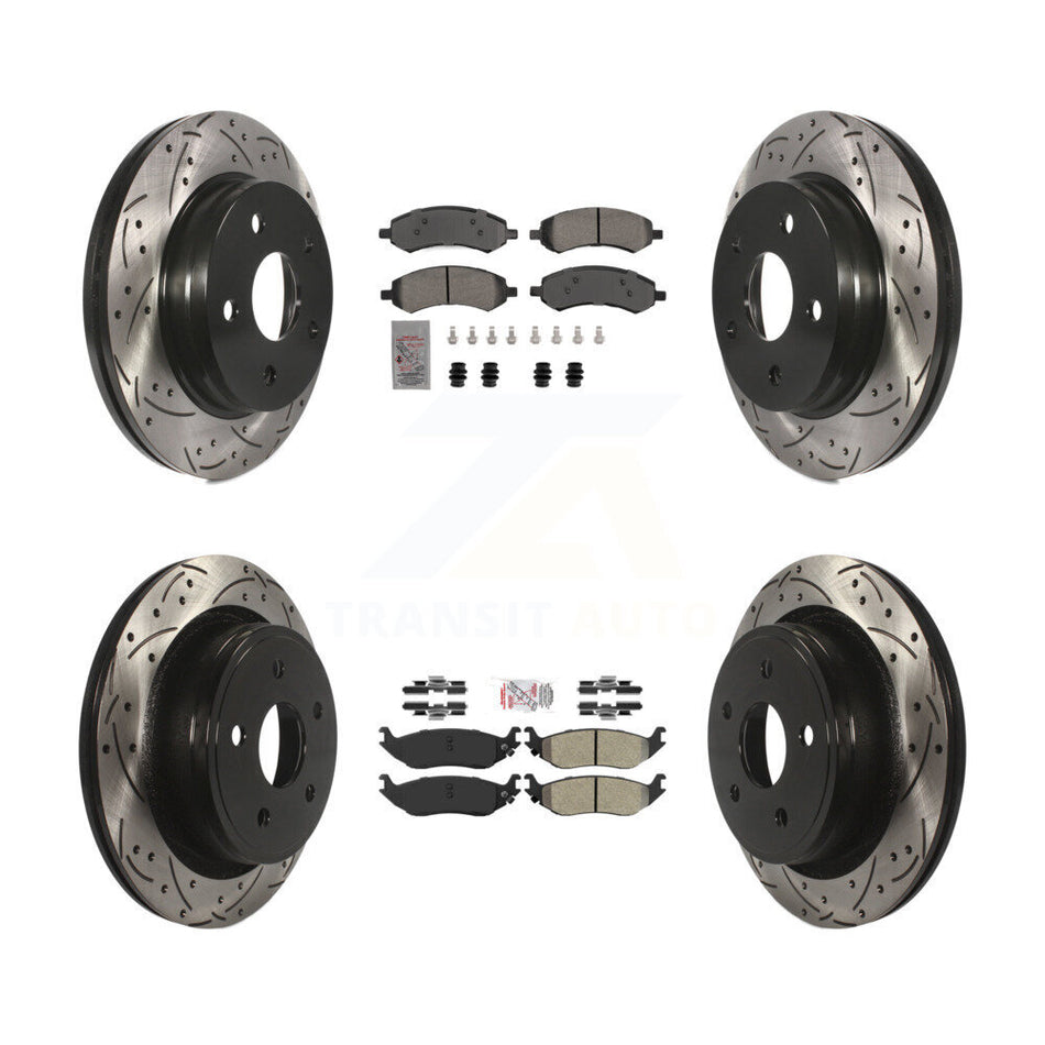 Front Rear Semi-Metallic Pad Drill Slot Brake Rotors Kit For Ram 1500 Classic Dodge Aspen KDA-102856