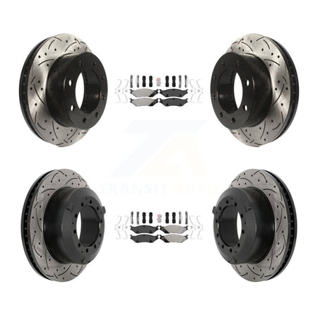 Front Rear Semi-Metallic Pad Drilled Slot Disc Brake Rotors Kit For Ford F-450 Super Duty KDA-102861