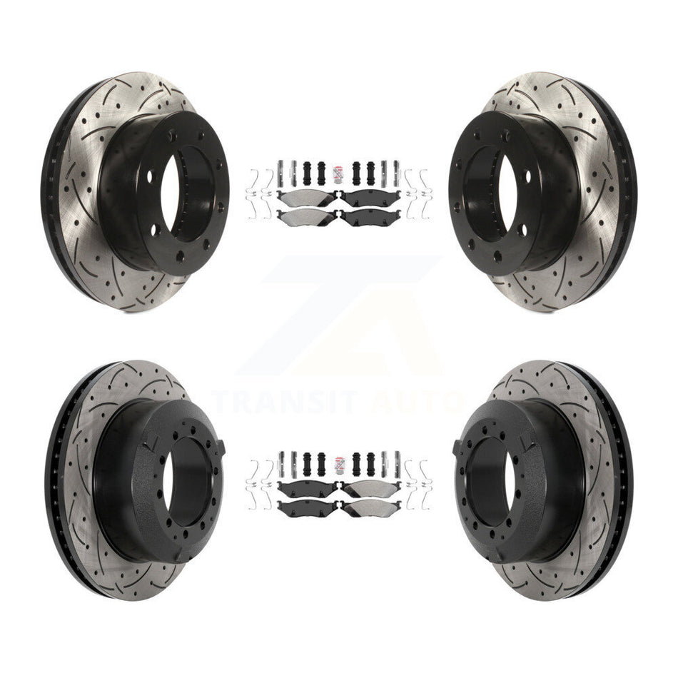Front Rear Semi-Metallic Pad Drilled Slot Disc Brake Rotors Kit For Ford F-450 Super Duty KDA-102861