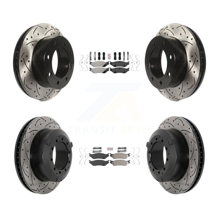 Front Rear Semi-Metallic Pad Drilled Slot Disc Brake Rotors Kit For Ford F-450 Super Duty KDA-102862