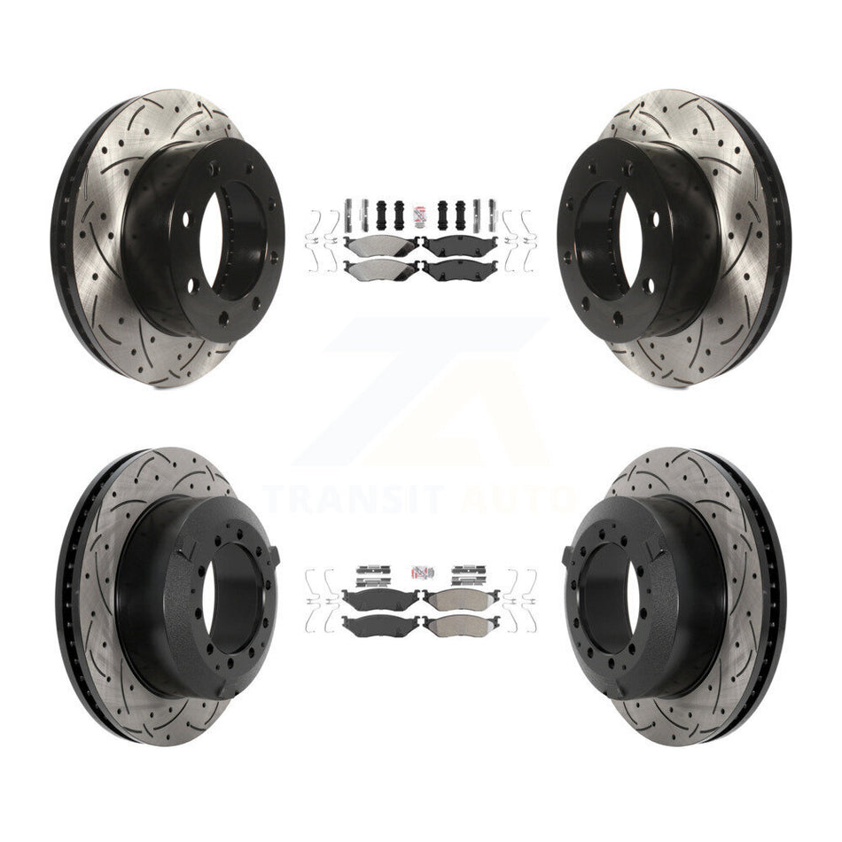 Front Rear Semi-Metallic Pad Drilled Slot Disc Brake Rotors Kit For Ford F-450 Super Duty KDA-102862