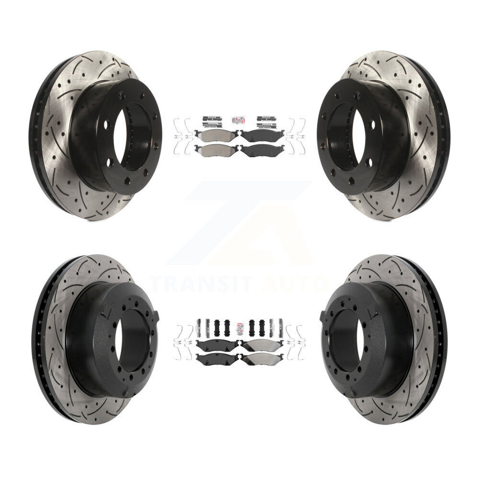 Front Rear Semi-Metallic Pad Drilled Slot Disc Brake Rotors Kit For Ford F-450 Super Duty KDA-102863