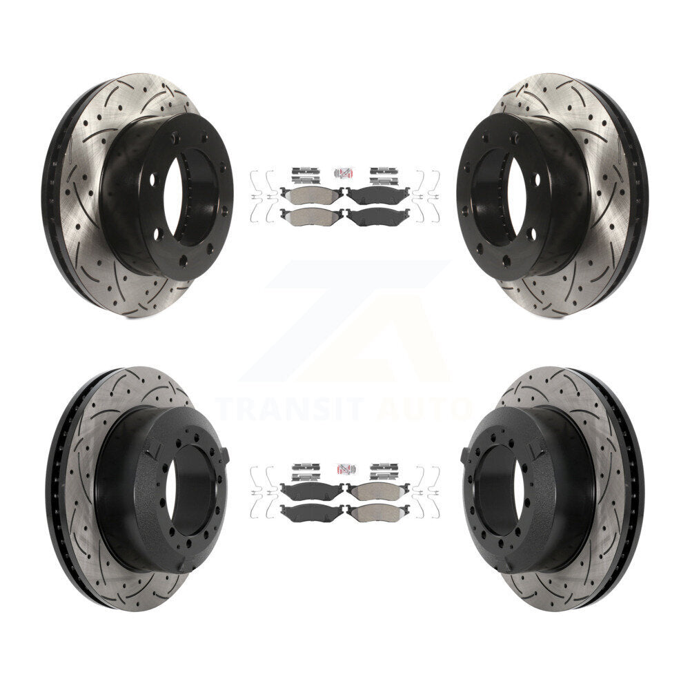 Front Rear Semi-Metallic Pad Drilled Slot Disc Brake Rotors Kit For Ford F-450 Super Duty KDA-102864