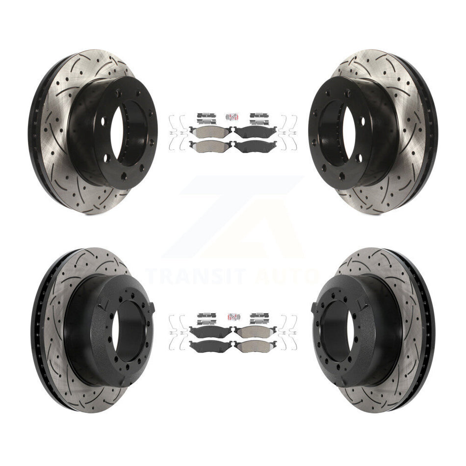 Front Rear Semi-Metallic Pad Drilled Slot Disc Brake Rotors Kit For Ford F-450 Super Duty KDA-102864
