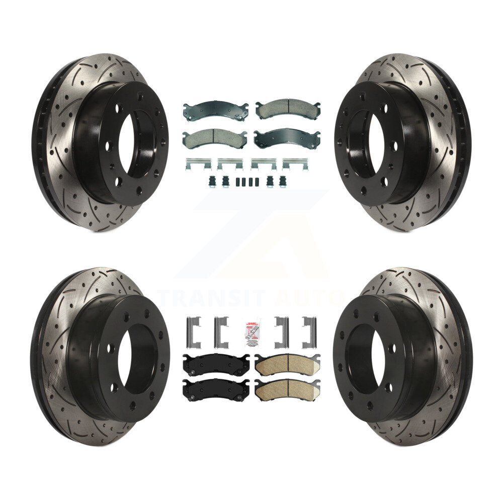 Front Rear Ceramic Pad Drilled Slot Brake Rotor Kit For Chevrolet GMC Sierra 2500 HD 3500 KDA-102871