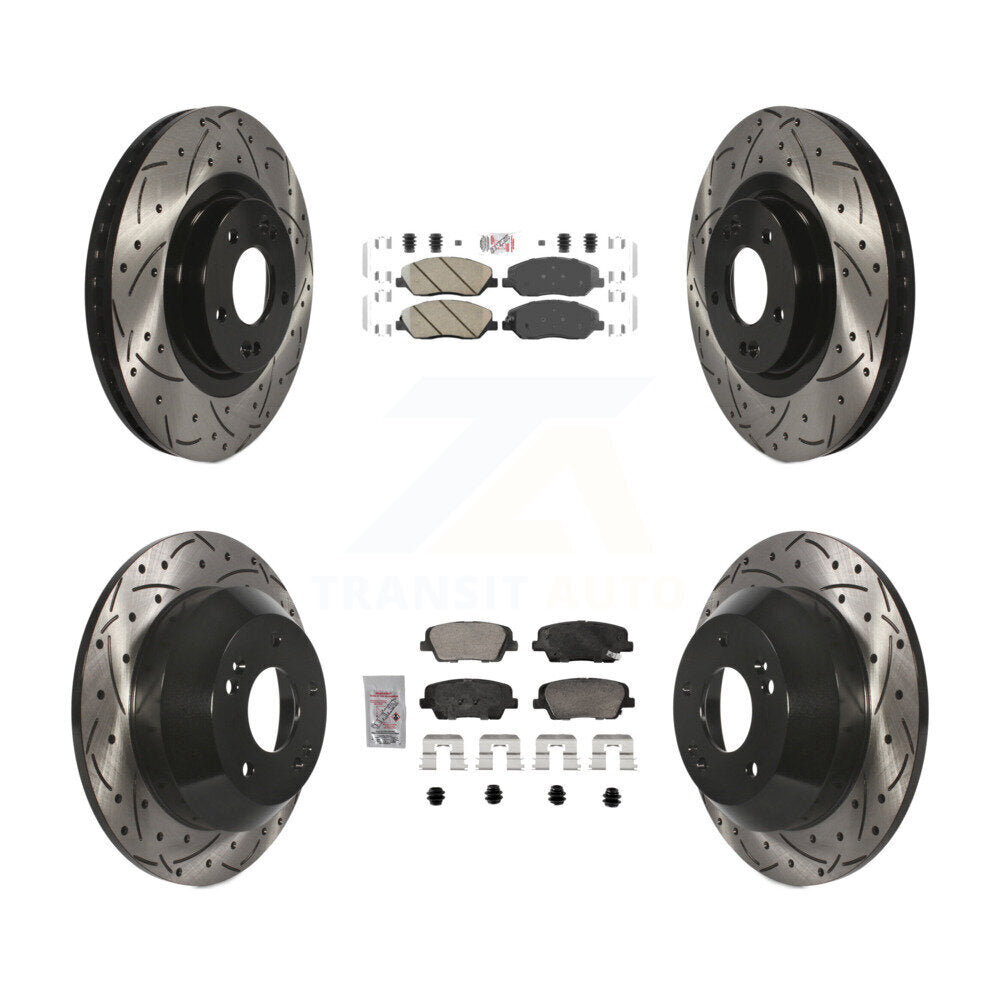 Front Rear Ceramic Pad Drill Slot Brake Rotors Kit For 2013-2016 Hyundai Santa Fe XL 3.3L KDA-102884