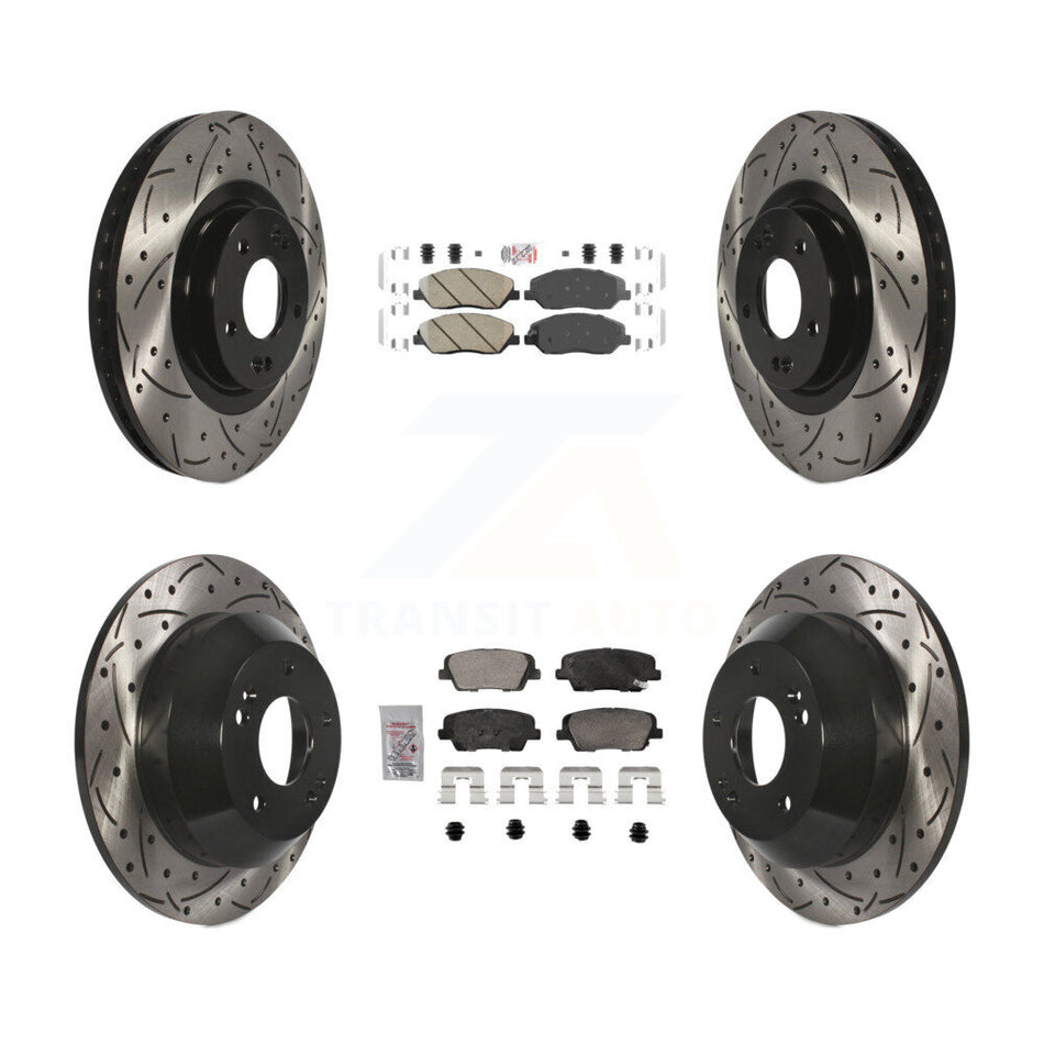Front Rear Ceramic Pad Drill Slot Brake Rotors Kit For 2013-2016 Hyundai Santa Fe XL 3.3L KDA-102884