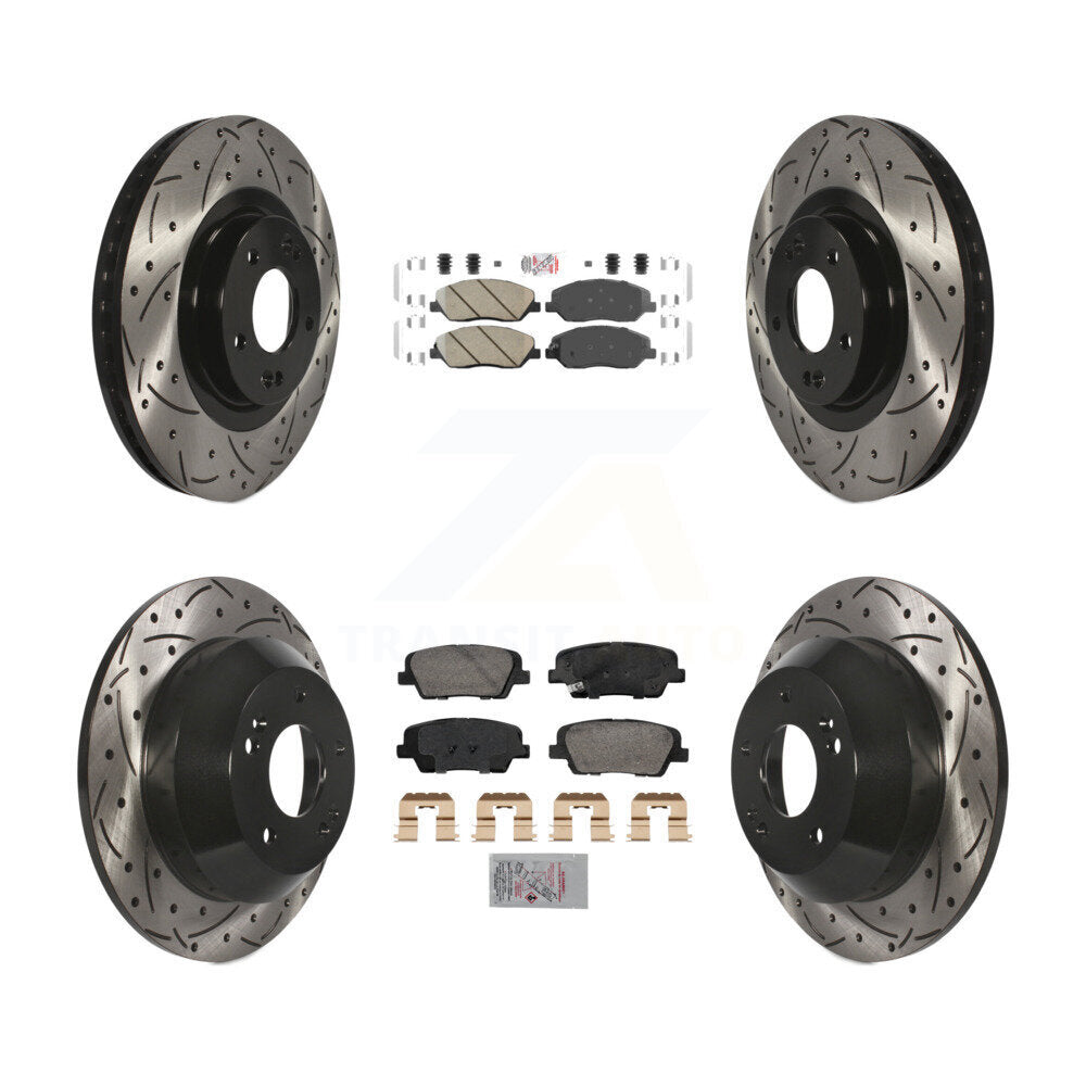 Front Rear Ceramic Pad Drill Slot Brake Rotors Kit For 2013-2016 Hyundai Santa Fe XL 3.3L KDA-102885