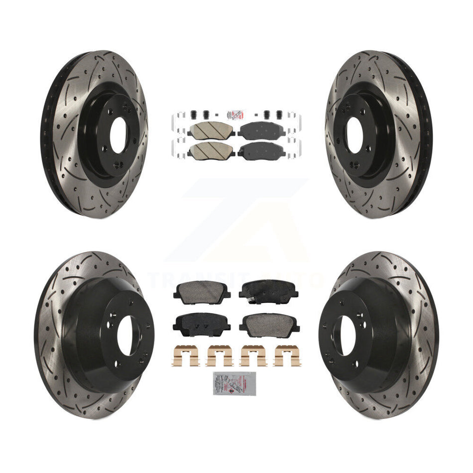 Front Rear Ceramic Pad Drill Slot Brake Rotors Kit For 2013-2016 Hyundai Santa Fe XL 3.3L KDA-102885