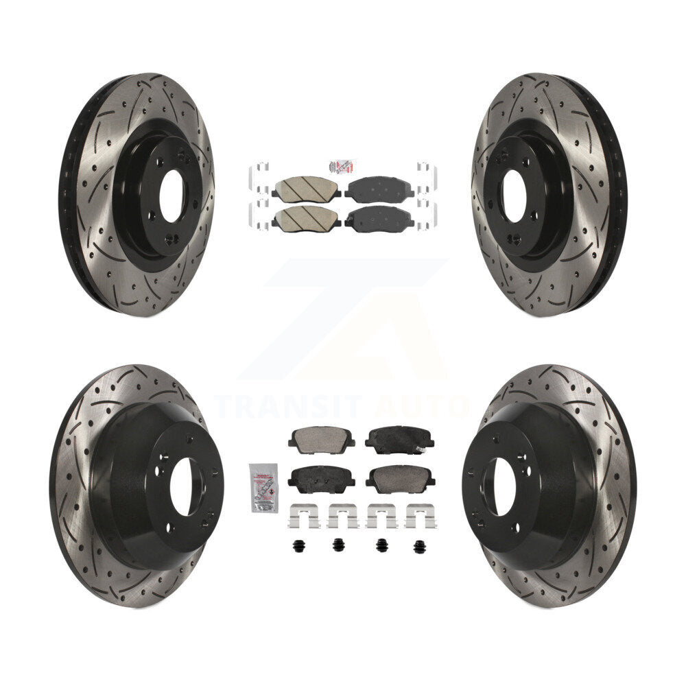 Front Rear Ceramic Pad Drill Slot Brake Rotors Kit For 2013-2016 Hyundai Santa Fe XL 3.3L KDA-102886