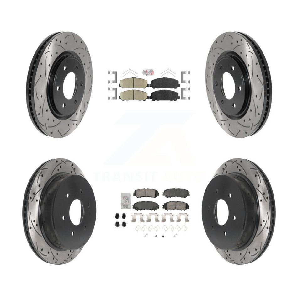 Front Rear Ceramic Pad Coated Drill Slot Disc Brake Rotors Kit For 2017-2023 Nissan TITAN KDA-102894