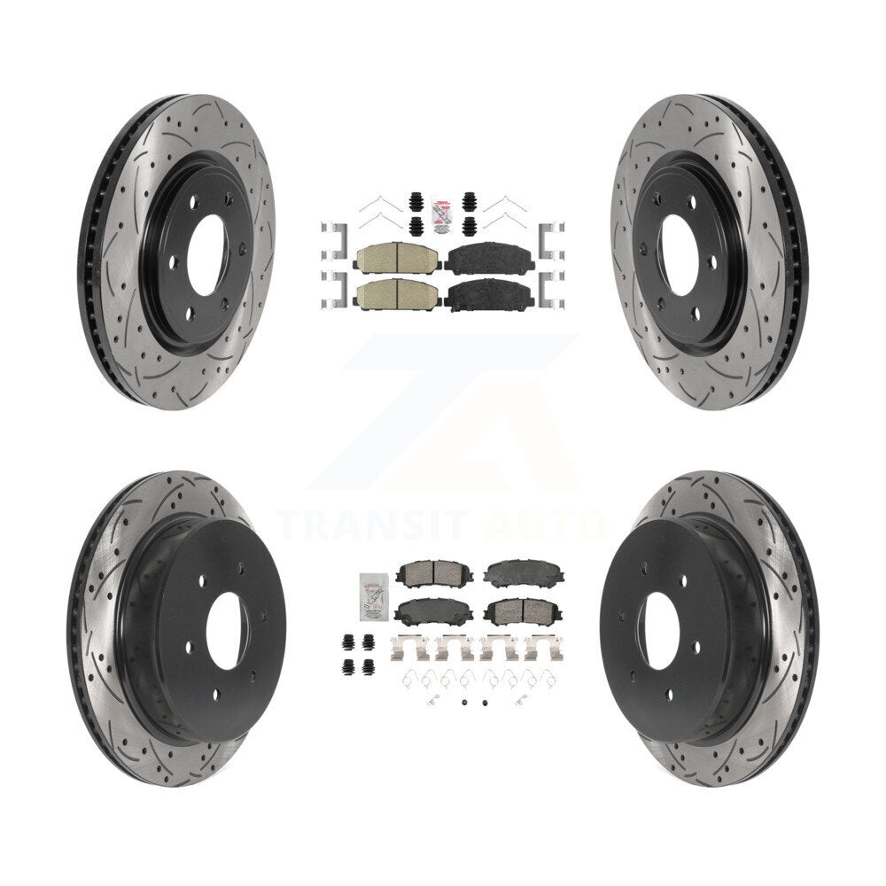 Front Rear Ceramic Pad Coated Drill Slot Disc Brake Rotors Kit For 2017-2023 Nissan TITAN KDA-102895