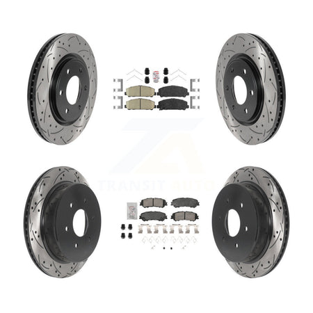 Front Rear Ceramic Pad Coated Drill Slot Disc Brake Rotors Kit For 2017-2023 Nissan TITAN KDA-102895