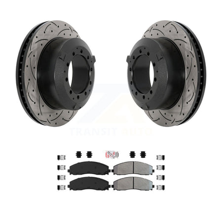 Rear Drill Slot Brake Rotor Semi-Metallic Pad Kit For Ford F-350 Super Duty Cab & Chassis KDA-102898
