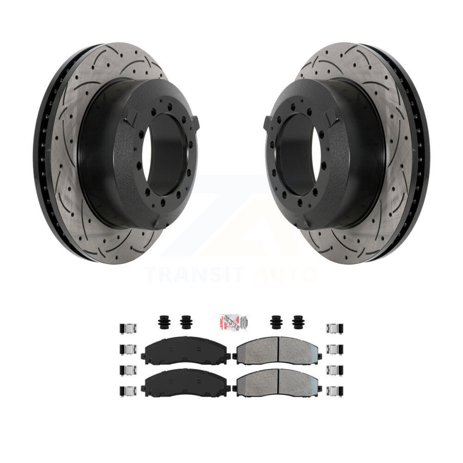 Rear Drill Slot Brake Rotor Semi-Metallic Pad Kit For Ford F-350 Super Duty Cab & Chassis KDA-102898