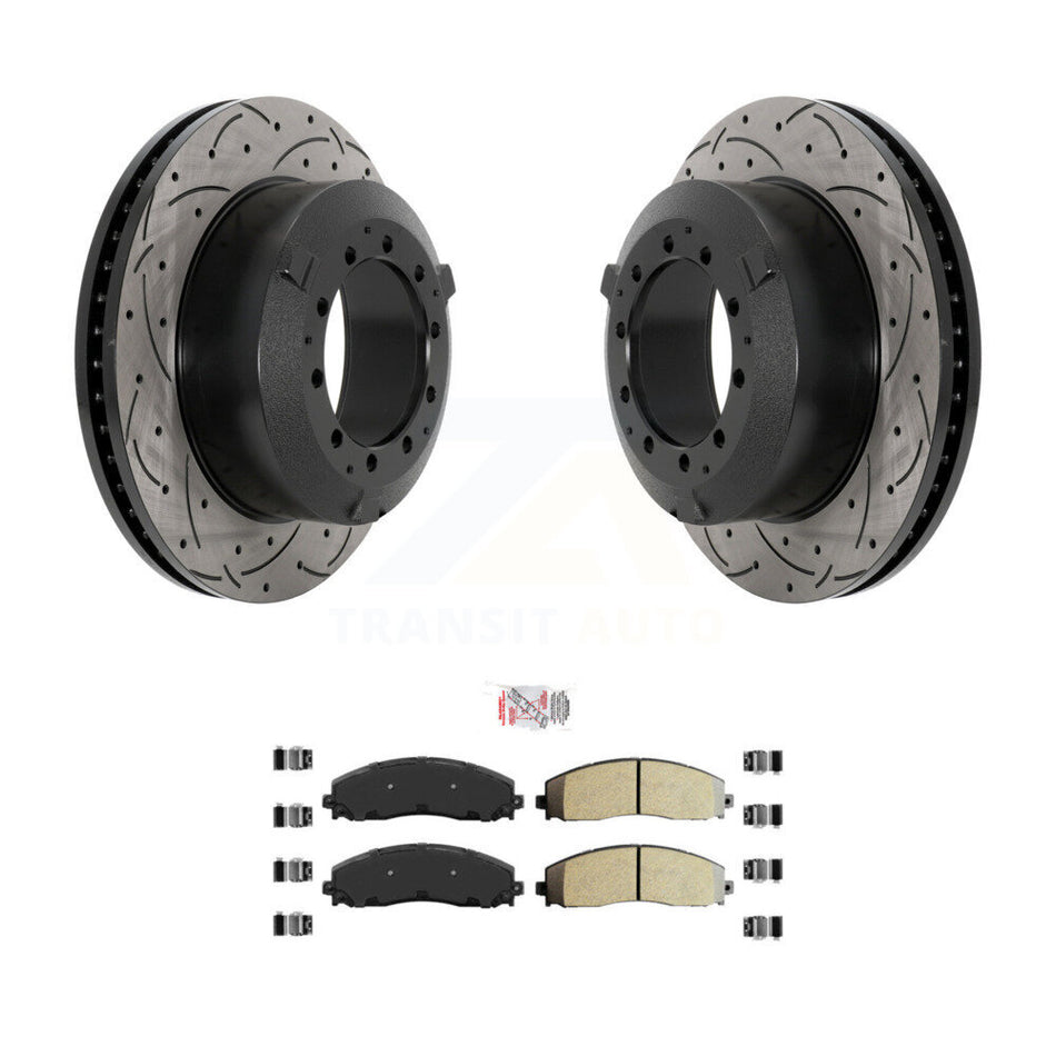 Rear Drill Slot Brake Rotor Semi-Metallic Pad Kit For Ford F-350 Super Duty Cab & Chassis KDA-102899