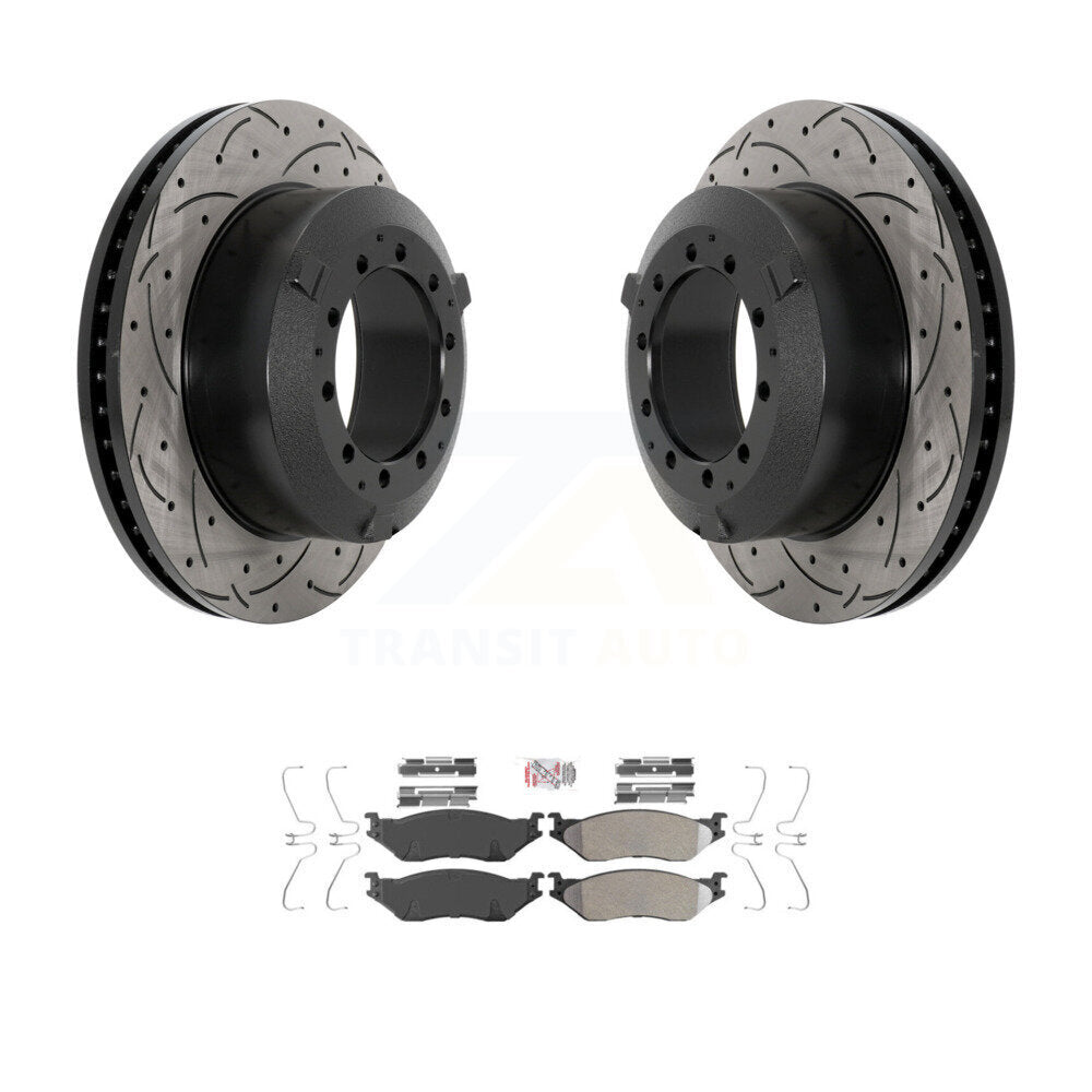 Rear Drill Slot Brake Rotors Semi-Metallic Pad Kit For Ford F-450 Super Duty F-550 IC LCF KDA-102904