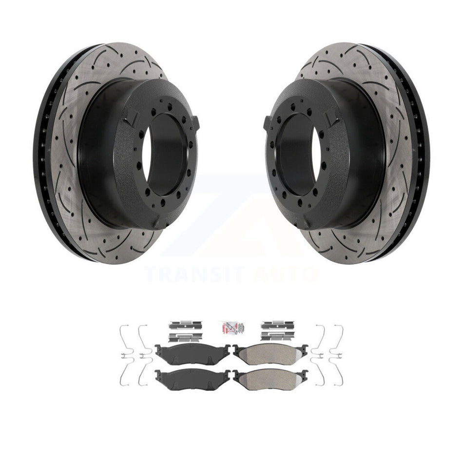 Rear Drill Slot Brake Rotors Semi-Metallic Pad Kit For Ford F-450 Super Duty F-550 IC LCF KDA-102904