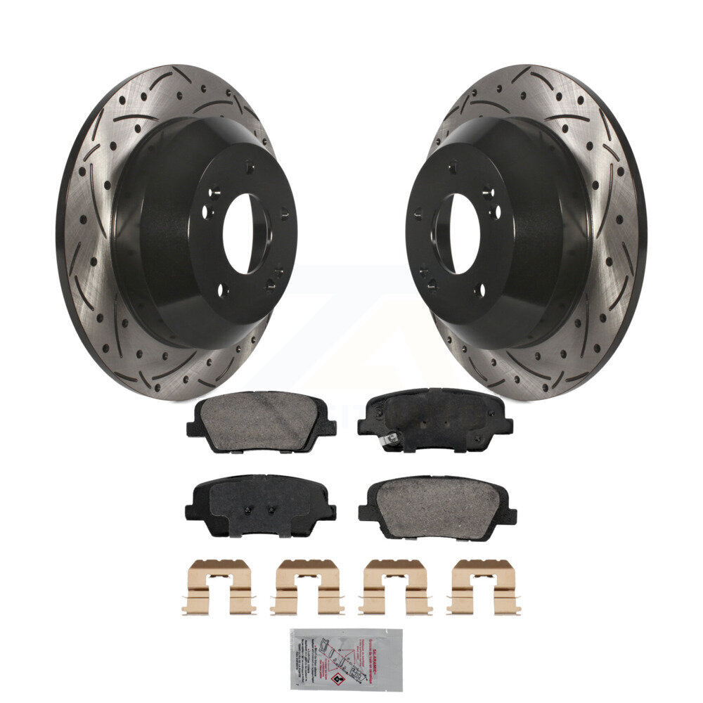 Rear Drilled Slot Brake Rotor & Ceramic Pad Kit For Hyundai Santa Fe Sport Kia Sorento XL KDA-102912