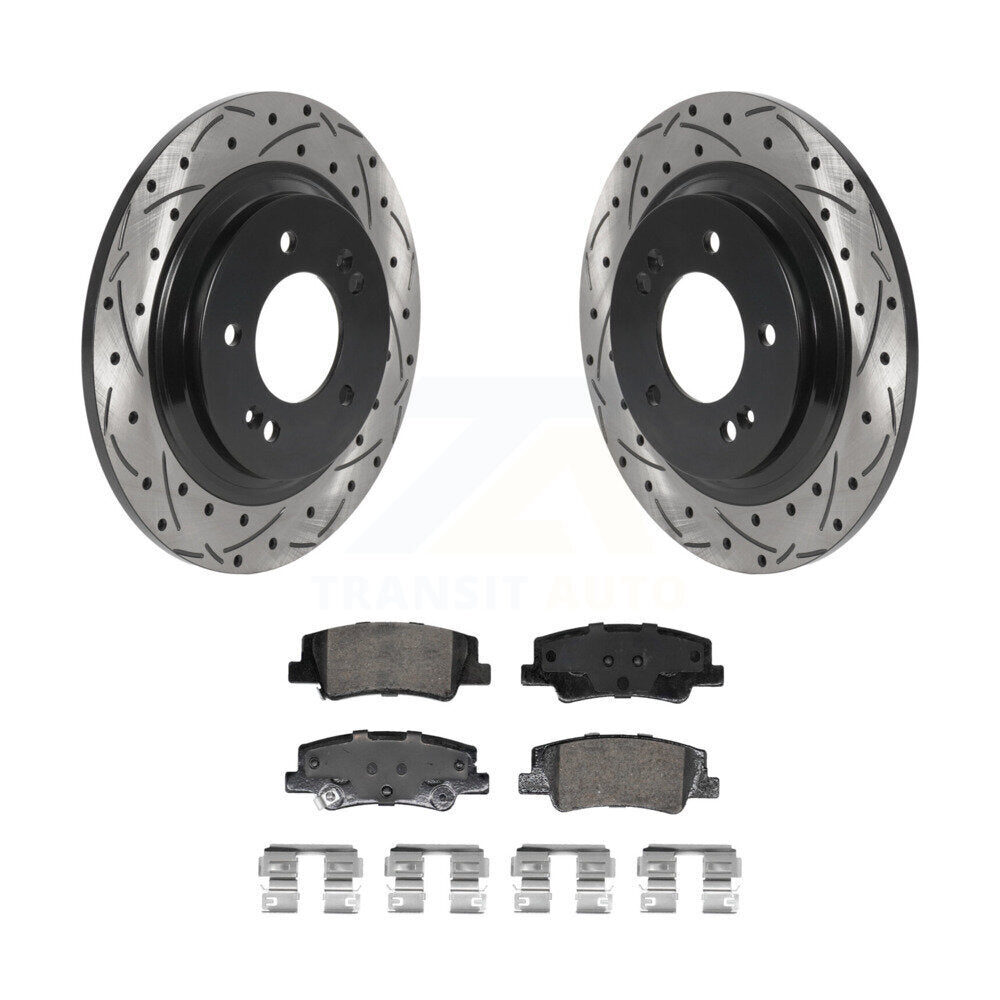 Rear Coated Drill Slot Disc Brake Rotor Ceramic Pad Kit For Hyundai Sonata Kia Niro EV K5 KDA-102920