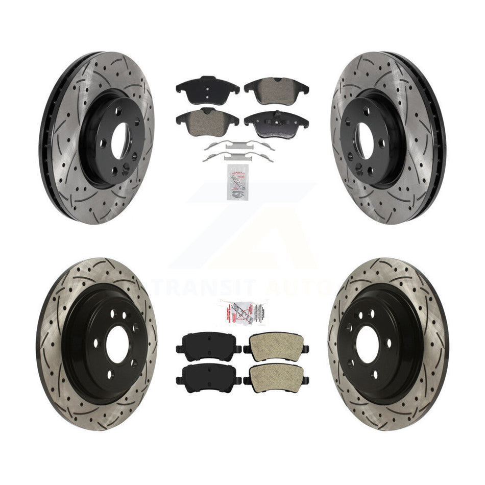 Front Rear Semi-Metallic Pad & Coated Drilled Slotted Disc Brake Rotors Kit For Volvo S60 KDA-102967